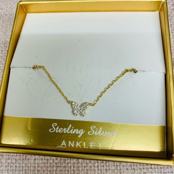 Sterling Silver Gold Wash Butterfly Anklet - Picture 2 of 2